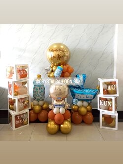 Organic Welcome Baby Boy รูปแบบใหม่ ไม่ซ้ำใคร ลูกโป่งยาง ขนาด 24" ตั้งฐาน 1 ชิ้น พร้อม ฟอยล์ตั้งฐาน 3 ชิ้น,กล่องใส ติดตัวอักษร 7 กล่อง พร้อมตกแต่ง สามารถเปลี่ยนสีลูกโป่ง/เปลี่ยนข้อความ/เปลี่ยนสี-ฟอยล์ตกแต่งได้