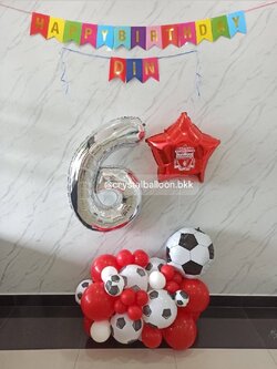 ลูกโป่ง วันเกิดเด็ก Theme ฟุตบอล ออแกรนิค ขนาด 60 ซม. พร้อม ฟอยล์ตัวเลข ขนาด 40" 1 ชิ้น พร้อมตกแต่ง ฟอยล์ดาว ขนาด 24" 1 ชิ้น,ฟอยล์ฟุตบอล 1 ชิ้น พร้อม ป้ายธง Happy Birthday 1 ชิ้น สามารถเปลี่ยนสีลูกโป่ง/เปลี่ยนสี-ฟอยล์ตัวเลข/เปลี่ยน Theme ได้