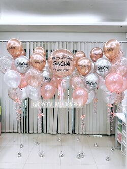 ลูกโป่ง วันเกิด Bubble ขนาด 24" Theme สีโรสโกล-เงิน พร้อม ช่อลูกโป่ง ช่อ 7 ลูก 2 ช่อ,ช่อลูกโป่ง ช่อ 5 ลูก 8 ช่อ,ลูกโป่งใส ใส่กลิตเตอร์ พร้อมตกเเต่ง สามารถเปลี่ยนสีลูกโป่ง/เปลี่ยนข้อความ/เปลี่ยนขนาดได้