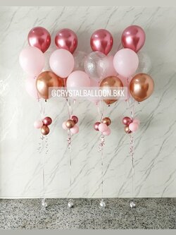 ลูกโป่ง แสดงความยินดี ช่อลูกโป่ง ช่อ 5 ลูก 4 ช่อ พร้อมตกแต่ง ลูกโป่งใส ใส่กลิตเตอร์ สามารถเปลี่ยนสีลูกโป่งได้