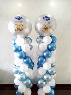 เสาลูกโป่ง เปิดงาน ลูกโป่งยาง ขนาด 36" กลิตเตอร์สีเงิน 2 เสา Theme ฟ้า - เงิน พร้อมตกแต่ง สามารถเปลี่ยนสีลูกโป่ง/เปลี่ยนข้อความได้