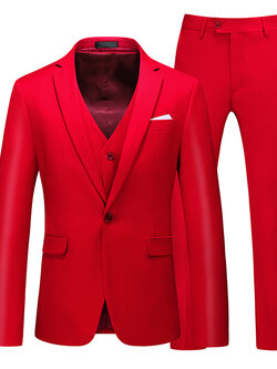 Pre-order ชุดสูทชาย สีแดง สไตล์เกาหลี พร้อมเสื้อกั๊ก