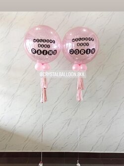 ลูกโป่ง Welcome Baby Bubble ขนาด 24" กลิตเตอร์สีชมพู 2 ลูก พร้อมตกแต่ง สามารถเปลี่ยนสีลูกโป่ง/เปลี่ยนข้อความ/เปลี่ยนขนาดได้