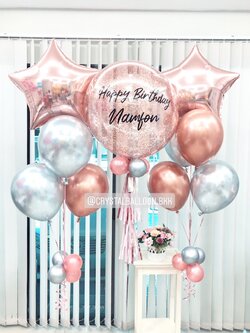 ลูกโป่ง วันเกิด Bubble ขนาด 24" แบบและสียอดนิยม พร้อม ช่อลูกโป่ง 2 ช่อ,ฟอยล์ดาว ขนาด 24" 2 ชิ้น พร้อมตกเเต่ง สามารถเปลี่ยนสีลูกโป่ง/เปลี่ยนข้อความ/เปลี่ยนขนาดได้