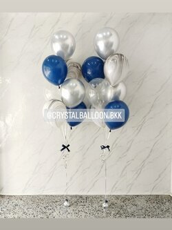 ลูกโป่ง แสดงความยินดี ช่อลูกโป่ง ช่อ 7 ลูก 2 ช่อ Theme Dark Blue-เงิน พร้อม ลูกโป่งลายหิน USA 4 ลูก พร้อมตกเเต่ง สามารถเปลี่ยนสีลูกโป่งได้