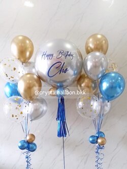 ลูกโป่ง วันเกิด ลูกโป่งยาง ขนาด 24" สีเงินโครเมี่ยม พร้อม ช่อลูกโป่ง ช่อ 7 ลูก 2 ช่อ พร้อมตกเเต่ง สามารถเปลี่ยนสีลูกโป่ง/เปลี่ยนข้อความ/เปลี่ยนขนาดได้