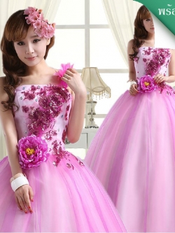 พร้อมเช่า ชุดแฟนซี ชุดราตรี สีชมพูอมม่วง กลีบบัว แต่งดอก Peony