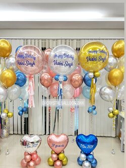 ลูกโป่ง วันเกิด Bubble 24" 3 ลูก พร้อม ช่อลูกโป่ง ช่อ 7 ลูก 6 ช่อ,ลูกโป่งใส ใส่กลิตเตอร์,ฟอยล์หัวใจ 18" ตั้งฐาน 3 ชิ้น พร้อมตกเเต่ง สามารถเปลี่ยนสีลูกโป่ง/เปลี่ยนข้อความ/เปลี่ยนขนาดได้