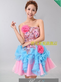 พร้อมเช่า ชุดแฟนซี เช่า 500 ชุดราตรีสั้น เกาะอกแต่งเลื่อมคริสตัสหรู กระโปรงผ้าแก้ว น่ารักฟรุ้งฟริ้ง