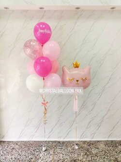 ลูกโป่ง วันเกิดเด็ก ช่อลูกโป่ง 10 ลูก 1 ช่อ พร้อมตกแต่ง ฟอยล์แมวสีชมพู สามารถเปลี่ยนสีลูกโป่ง/เปลี่ยนข้อความ/เปลี่ยนสี-ฟอยล์ตกแต่งได้