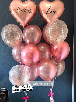 ลูกโป่ง Hen Party ช่อฟอยล์หัวใจ 18" สีโรสโกล 2 ช่อ พร้อมตกแต่ง ลูกโป่งใส ใส่กลิตเตอร์,พู่ สามารถเปลี่ยนสีลูกโป่ง/เปลี่ยนข้อความได้