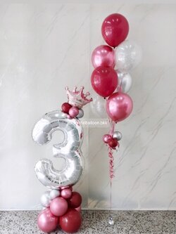 ลูกโป่ง วันเกิดเด็ก ช่อลูกโป่ง ช่อ 7 ลูก 1 ช่อ พร้อม ฟอยล์ตัวเลข ขนาด 40" ตั้งฐาน 1 ชิ้น Theme ชมพู - แดง พร้อมตกแต่ง สามารถเปลี่ยนสีลูกโป่ง/เปลี่ยนข้อความ/เปลี่ยนสี-ฟอยล์ตัวเลข/เปลี่ยนฟอยล์ตกแต่งได้