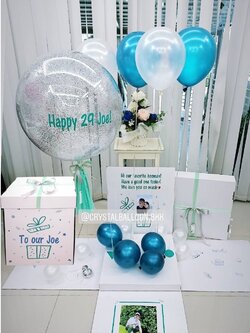 Surprise Box กล่องเซอร์ไพรส์วันเกิด Bubble ขนาด 24" พร้อมตกแต่ง ช่อลูกโป่ง 1 ช่อ,สามารถใส่รูปได้ 4 ใบ