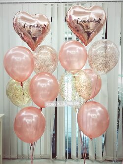 ลูกโป่ง แสดงความยินดี ในโอกาสพิเศษ สีโรสโกล ยอดนิยม 2 ช่อ พร้อม ฟอยล์หัวใจ 2 ชิ้น,ลูกโป่งใส ใส่กลิตเตอร์ พร้อมตกเเต่ง สามารถเปลี่ยนสีลูกโป่ง/เปลี่ยนสี-ฟอยล์ตกแต่ง/เปลี่ยนข้อความได้