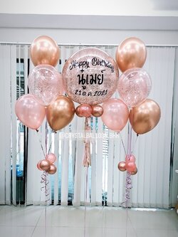ลูกโป่ง วันเกิด Bubble ขนาด 24" Theme สีโรสโกล พร้อม ช่อลูกโป่ง ช่อ 5 ลูก 2 ช่อ,ลูกโป่งใส ใส่กลิตเตอร์ พร้อมตกเเต่ง สามารถเปลี่ยนสีลูกโป่ง/เปลี่ยนข้อความ/เปลี่ยนขนาดได้