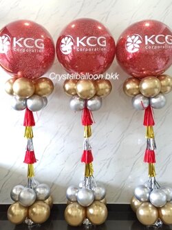 เสาลูกโป่ง เปิดงาน Bubble ขนาด 36" กลิตเตอร์สีแดง 3 เสา พร้อมตกแต่ง สามารถเปลี่ยนสีลูกโป่ง/เปลี่ยนข้อความได้