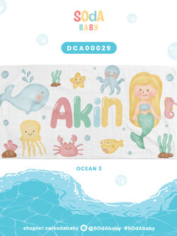 ผ้าเช็ดตัว ใส่ชื่อได้ ลาย Mermaid & Friends รหัส DCA00029 #SOdAbaby #CollectionOCEAN