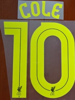 ชุดชื่อและเบอร์ติดเสื้อฟุตบอล #10 โคล สโมสรลิเวอร์พูล (ชุดเยือน UEL 2010/11) PLAYER SIZE ใหม่ / #10 COLE LIVERPOOL Football Club (Away UEL 2010/11) PLAYER SIZE Name and Number Set NEW