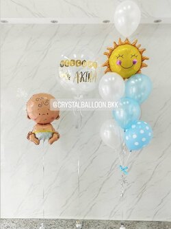 ลูกโป่ง Welcome Baby Bubble USA 24" สีขาว พร้อม ฟอยล์เด็กผช. 1 ชิ้น,ช่อฟอยล์พระอาทิตย์ ช่อ 7 ลูก 1 ช่อ พร้อมตกแต่ง สามารถเปลี่ยนสีลูกโป่ง/เปลี่ยนข้อความ/เปลี่ยนฟอยล์ตกแต่งได้