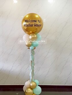 เสาลูกโป่ง เปิดงาน Bubble ขนาด 36" กลิตเตอร์สีทอง 1 เสา พร้อมตกแต่ง สามารถเปลี่ยนสีลูกโป่ง/เปลี่ยนข้อความได้