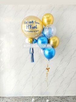ลูกโป่ง เยี่ยมไข้ Bubble ขนาด 24" กลิตเตอร์สีทอง 1 ลูก พร้อม ช่อลูกโป่งสีโครเมี่ยม ช่อ 7 ลูก 1 ช่อ พร้อมตกแต่ง สามารถเปลี่ยนสีลูกโป่ง/เปลี่ยนข้อความ/เปลี่ยนขนาดได้