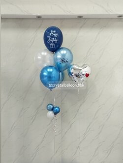 ลูกโป่ง วันเกิด ลูกโป่งช่อ 5 ลูก 1 ช่อ พร้อม ฟอยล์หัวใจ ขนาด 18" 1 ชิ้น ธีมสีน้ำเงิน-เงิน พร้อมตกแต่ง สามารถเปลี่ยนสีลูกโป่ง/เปลี่ยนข้อความได้