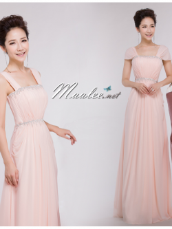 พร้อมเช่า ชุดราตรียาว สีชมพู ปิดไหล่ได้สองแบบ เนื้อผ้าทิ้งตัวสวย แต่งเลื่อม อกและเอว