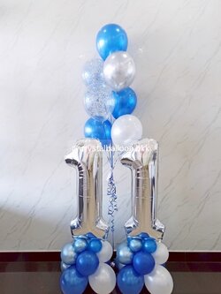 ลูกโป่งวันเกิด ฟอยล์ตัวเลข ขนาด 40" สีเงิน 2 ชิ้น พร้อม ช่อลูกโป่ง ช่อ 7 ลูก 1 ช่อ Theme น้ำเงิน พร้อมตกแต่ง สามารถเปลี่ยนสีลูกโป่ง/เปลี่ยนสี-ฟอยล์ตัวอักษรได้