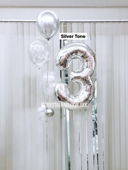ลูกโป่ง วันเกิดเด็ก ช่อลูกโป่ง 3 ลูก 1 ช่อ Theme สีเงิน พร้อมตกแต่ง ฟอยล์ตัวเลข ขนาด 40" 1 ชิ้น สามารถเปลี่ยนสีลูกโป่ง/เปลี่ยนสีฟอยล์ตัวเลขได้