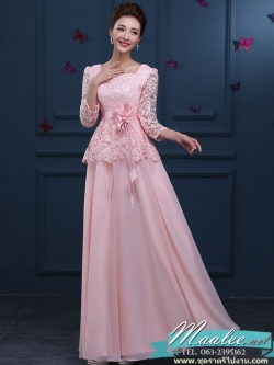 พร้อมเช่า สำหรับสาวไซส์ใหญ่ ชุดราตรียาว สีชมพูโอโรส ลูกไม้ฉลุ แต่งระบายช่วยพรางหน้าท้อง พร้อมเข็มกลัดดอกไม้ช่วงเอว แขนสามส่วน กระโปรงผ้าชีฟอง 2XL- 6XL (เชือกผูกหลัง) ** ดูสีจริงภาพล่างสุด **