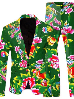 พร้อมเช่า ชุดสูทชาย สูทจีน ลายดอก สีเขียว