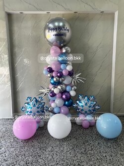 ลูกโป่ง วันเกิดเด็ก Themeเอลซ่า เสาลูกโป่ง ขนาด 36" 1 เสา ,ฟอยล์เกล็ดน้ำแข็งตั้งฐาน 2 ชิ้น ลูกโป่งตกแต่ง 18" 3 ลูก , พร้อมตกแต่ง สามารถเปลี่ยนสีลูกโป่งได้