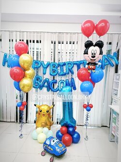ลูกโป่ง วันเกิดเด็ก ช่อลูกโป่ง 7 ลูก 1 ช่อ พร้อมตกแต่ง ช่อลูกโป่ง Mickey Mouse,ฟอยล์ ปิกาจู ตั้งฐาน 1 ชิ้น,ฟอยล์รถแข่งลากจูง 1 ชิ้น,ฟอยล์ตัวเลข ขนาด 40" 1 ชิ้น,ฟอยล์ตัวอักษร Happy Birthday,ฟอยล์ตัวอักษร 5 ตัวอักษร สามารถเปลี่ยนสีลูกโป่ง/เปลี่ยน Theme