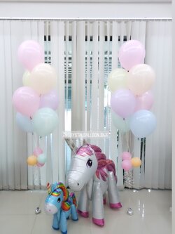 ลูกโป่ง วันเกิดเด็ก ฟอยล์ Unicorn ตั้งพื้น เล็ก 1 ชิ้น,ใหญ่ 1 ชิ้น พร้อม ช่อลูกโป่งสีพาสเทล ช่อ 7 ลูก 2 ช่อ พร้อมตกเเต่ง สามารถเปลี่ยนสีลูกโป่ง/เปลี่ยนฟอยล์ตกแต่งได้