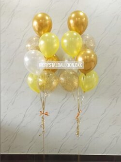 ลูกโป่ง เเสดงความยินดี ช่อลูกโป่ง ช่อ 7 ลูก 2 ช่อ โทนสีเหลือง-ทอง พร้อมตกเเต่ง สามารถเปลี่ยนสีลูกโป่งได้