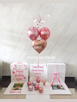 Happy Birthday Surprise Box กล่องเซอร์ไพรส์วันเกิด ฟอยล์หัวใจ ขนาด 18" 1 ชิ้น ลูกโป่งใสใส่กลิตเตอร์,สามารถใส่รูปได้ 2 ใบ สามารถเปลี่ยนสีลูกโป่ง/เปลี่ยนสีข้อความได้