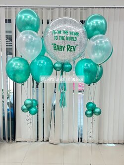 ลูกโป่ง Welcome Baby Bubble 24" Theme สีเขียว พร้อมตกแต่ง ช่อลูกโป่ง 5 ลูก 2 ช่อ,ลูกโป่งใส ใส่กลิตเตอร์ สามารถเลี่ยนสีลูกโป่ง/เปลี่ยนข้อความ/เปลี่ยนขนาดได้