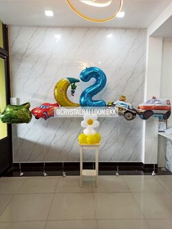 ลูกโป่ง วันเกิดเด็ก Theme รถ 5 ชิ้น พร้อม ฟอยล์พระจันทร์ 1 ชิ้น,ฟอยล์ดอกเดซี่เล็ก ตั้งฐาน 1 ชิ้น พร้อมตกแต่ง ฟอยล์ตัวเลข ขนาด 40" 1 ชิ้น สามารถเปลี่ยนสี-ฟอยล์ตัวเลข/เปลี่ยนฟอยล์ตกแต่งได้