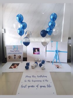 Happy Birthday Surprise Jumbo Box 36" Theme สีน้ำเงิน พร้อมตกแต่ง ช่อลูกโป่ง 5 ลูก 2 ช่อ,สามารถใส่ รูปได้ 3 รูป สามารถเปลี่ยนสีลูกโป่ง/เปลี่ยนสีข้อความได้