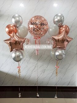 ลูกโป่ง แสดงความยินดี Bubble ขนาด 24" คอนเฟตติสีโรสโกลด์ พร้อม ช่อลูกโป่ง ฟอยล์ดาว ขนาด 24" ช่อ 7 ลูก 2 ช่อ,ลูกโป่งใส ใส่ คอนเฟตติสีโรสโกลด์ พร้อมตกเเต่ง สามารถเปลี่ยนสีลูกโป่ง/เปลี่ยนข้อความ/เปลี่ยนขนาดได้
