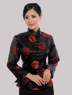 Pre-order เสื้อคอจีน ผู้หญิง ผ้าไหมจีน ทอลาย แขนยาว สีดำ