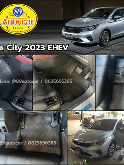 ผ้ายางปูพื้นรถยนต์ Honda City 2023 EHEV กระดุมเล็ก PVC สีดำขอบดำ เต็มคัน