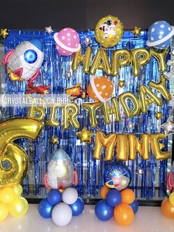 ลูกโป่ง วันเกิดเด็ก Theme จรวด,ยานอวกาศ พร้อม ช่อลูกโป่ง 2 ช่อ,ฟอยล์ตัวเลข 40" 1 ตัว,ฟอยล์ตกแต่งตั้งฐาน 3 ตัว,ม่านฟอยล์,ชื่อเจ้าของวันเกิด 4 ตัวอักษร พร้อมตกเเต่ง สามารถเปลี่ยนสีลูกโป่ง/เปลี่ยนสี-ฟอยล์ตัวเลข/เปลี่ยนฟอยล์ตกแต่ง/เปลี่ยนสี-ตัวอักษรได้