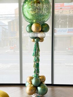 เสาลูกโป่ง เปิดร้าน Bubble ขนาด 36" กลิตเตอร์สีเขียว พร้อมตกแต่ง สามารถเปลี่ยนสีลูกโป่ง/เปลี่ยนข้อความได้
