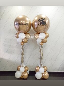 เสาลูกโป่ง เปิดร้าน ลูกโป่งยาง ขนาด 36" สีทองอ่อนโครเมี่ยม 2 เสา พร้อมตกแต่ง สามารถเปลี่ยนสีลูกโป่ง/เปลี่ยนข้อความได้