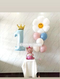 ลูกโป่ง วันเกิดเด็ก ช่อลูกโป่งฟอยล์ดอกเดซี่ ช่อ 7 ลูก 1 ช่อ พร้อม ฟอยล์ตัวเลข ขนาด 40" 1 ชิ้น,ฟอยล์หมี นั่ง สีชมพู 1 ชิ้น พร้อมตกแต่ง สามารถเปลี่ยนสีลูกโป่ง/เปลี่ยนสี-ฟอยล์ตัวเลข/เปลี่ยนสี-ฟอยล์ตกแต่งได้