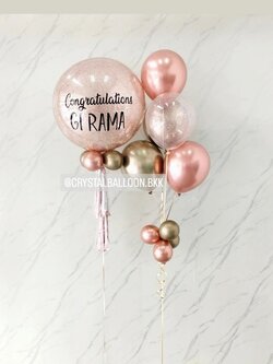 ลูกโป่ง รับปริญญา Bubble ขนาด 24" กลิตเตอร์สีโรสโกล 1 ลูก พร้อม ช่อลูกโป่งสีโครเมี่ยม สีโรสโกลโครเมี่ยม-คามีเลียโครเมี่ยม พร้อมตกแต่ง สามารถเปลี่ยนสีลูกโป่ง/เปลี่ยนข้อความ/เปลี่ยนขนาดได้
