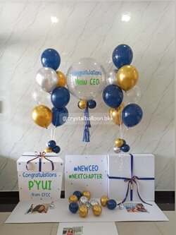 Surprise Box กล่องเซอร์ไพรส์ Bubble ขนาด 24" กลิตเตอร์สีเงิน ,ลูกโป่งช่อ 7 ลูก 2 ช่อ , พร้อมตกแต่ง สามารถใส่รูปได้ 4 ใบ สามารถเปลี่ยนสีลูกโป่ง/เปลี่ยนข้อความได้