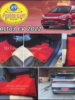 พรมรถยนต์ BYD Atto3 EV 2022 ปูพรม7Dสีดำด้ายแดง + พรมไวนิลดักฝุ่นสีแดง เข้ารูป