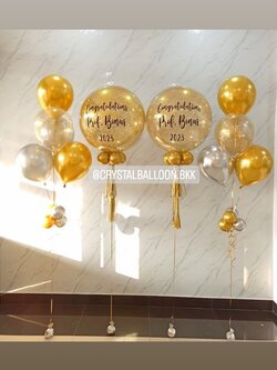 ลูกโป่ง รับปริญญา Bubble ขนาด 24" 2 ลูก Theme สีทอง-เงิน พร้อมตกแต่ง ช่อลูกโป่ง 5 ลูก 2 ช่อ สามารถเปลี่ยนสีลูกโป่ง/เปลี่ยนข้อความ/เปลี่ยนขนาดได้
